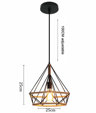 Industriële Henneptouw Hanglamp E27 – Vintage Loft Hanglamp van Natuurlijk Touw & Zwart Metaal – Verstelbare Hoogte – Voor Woonkamer, Eetkamer, Café & Bar