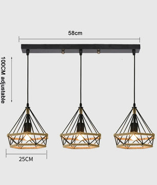 Industriële Henneptouw Hanglamp E27 – Vintage Loft Hanglamp van Natuurlijk Touw & Zwart Metaal – Verstelbare Hoogte – Voor Woonkamer, Eetkamer, Café & Bar