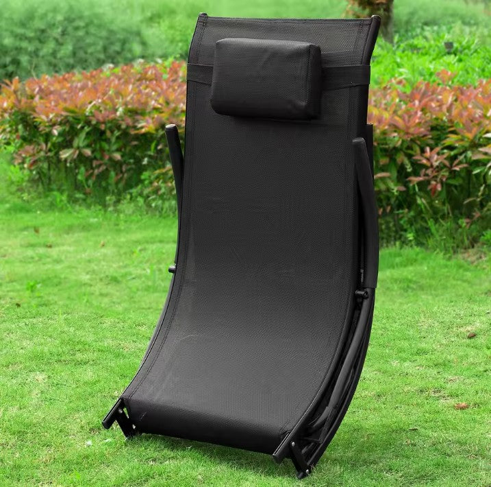 Opvouwbare Tuinligstoel met Kussen – Ergonomisch Gebogen Design, Ademend UV-Bestendig Textiel & Stalen Frame – Geschikt voor Tuin, Balkon & Strand