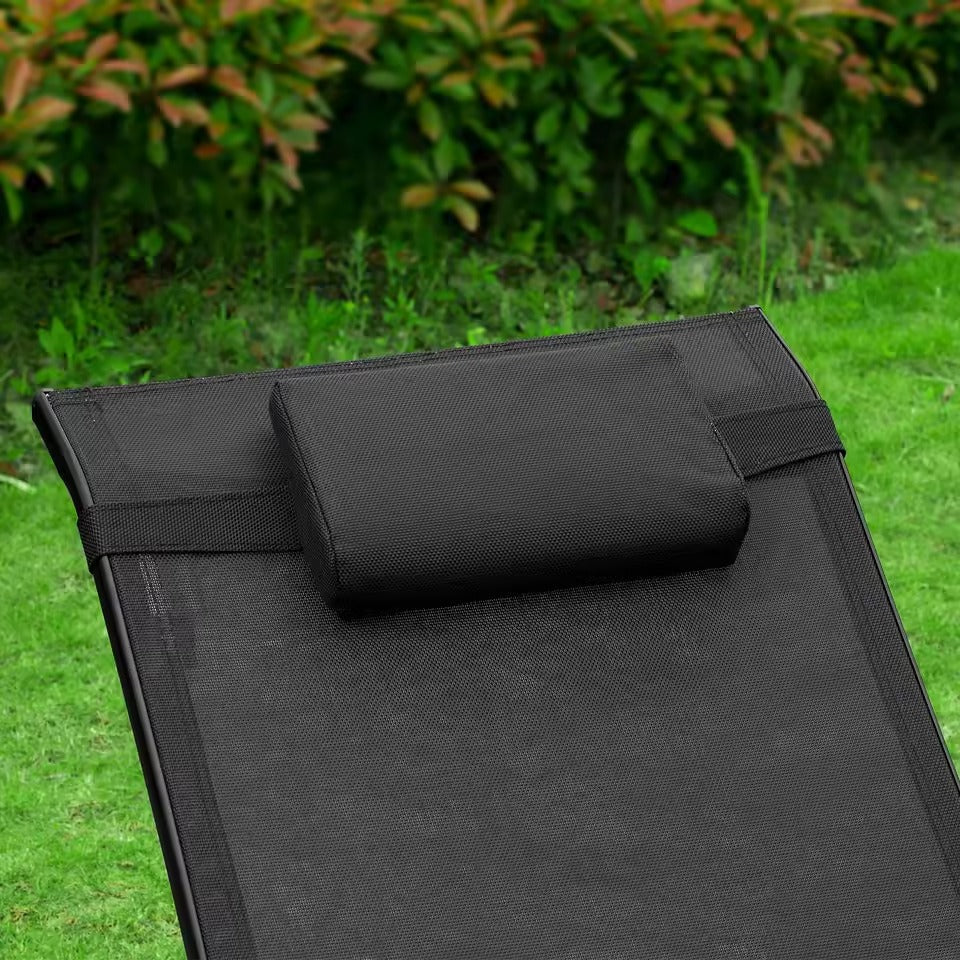 Opvouwbare Tuinligstoel met Kussen – Ergonomisch Gebogen Design, Ademend UV-Bestendig Textiel & Stalen Frame – Geschikt voor Tuin, Balkon & Strand