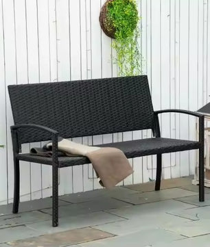 2-Zits Polyrattan Tuinbank – Handgeweven, UV- & Weerbestendig, Gepoedercoat Stalen Frame met Rugleuning – 122 cm
