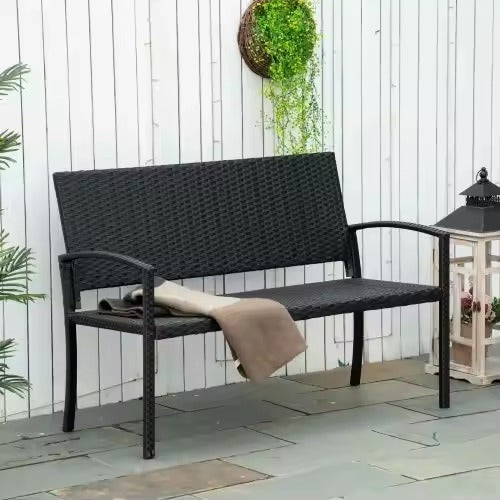 2-Zits Polyrattan Tuinbank – Handgeweven, UV- & Weerbestendig, Gepoedercoat Stalen Frame met Rugleuning – 122 cm