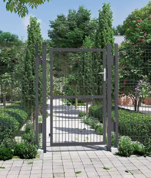 Afsluitbare Tuinpoort van Gegalvaniseerd Staal – Met Palen, Slot & Sleutels, Roostergaas 50×50 mm, Weer- & Roestbestendig – Grijs/Groen – 106 × 200 cm