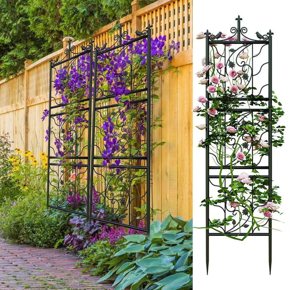 Set van 2 Metalen Klimrekken voor Planten – Zwart, 195 cm Hoog, Tuinspalies met Grondpennen voor Klimplanten & Tuinafscheiding