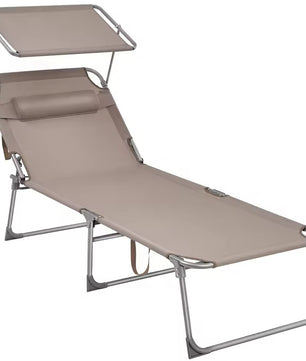 Grote Opvouwbare Ligstoel met Zonnescherm – Extra Breed 71 cm, 4-Standen Verstelbare Rugleuning, Afneembare Hoofdsteun & Ademend Textiel – Stalen Frame voor Tuin, Strand & Zwembad