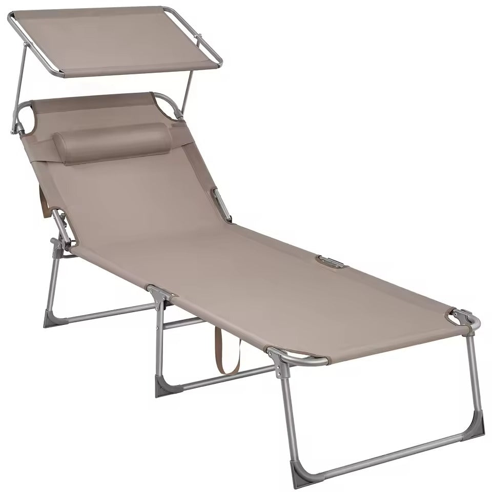 Grote Opvouwbare Ligstoel met Zonnescherm – Extra Breed 71 cm, 4-Standen Verstelbare Rugleuning, Afneembare Hoofdsteun & Ademend Textiel – Stalen Frame voor Tuin, Strand & Zwembad