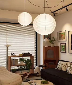 Japanse Rijstpapier Hanglamp – Wabi-Sabi Minimalistisch Design – Dimbare LED E27 – Ø28 cm