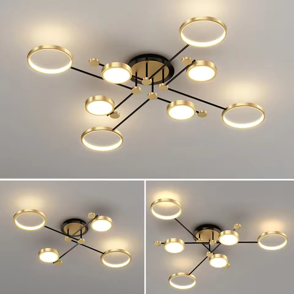 Moderne LED Hanglamp met Afstandsbediening – Dimbaar Goud & Zwart Aluminium Armatuur – Verstelbare Kleurtemperatuur voor Woonkamer, Eetkamer & Keuken