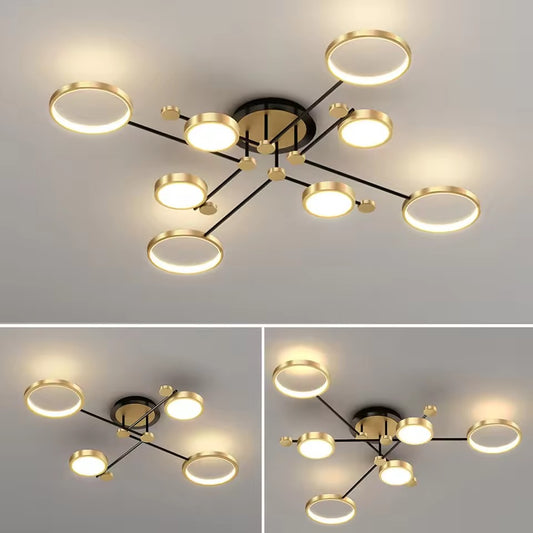 Moderne LED Hanglamp met Afstandsbediening – Dimbaar Goud & Zwart Aluminium Armatuur – Verstelbare Kleurtemperatuur voor Woonkamer, Eetkamer & Keuken