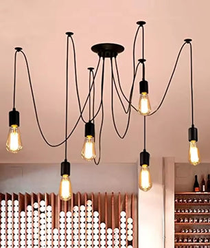 Vintage Spider Kroonluchter E27 – Industriële Plafondlamp met Meerdere Armen – Zwart Metaal – Voor Woonkamer, Keuken, Restaurant & Loft