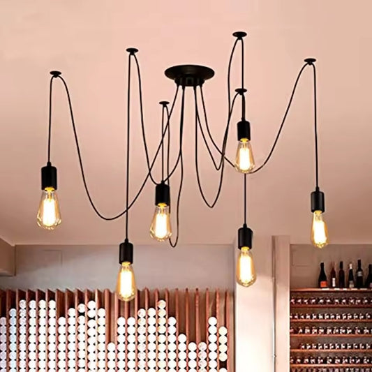 Vintage Spider Kroonluchter E27 – Industriële Plafondlamp met Meerdere Armen – Zwart Metaal – Voor Woonkamer, Keuken, Restaurant & Loft