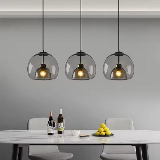 Nordic Glazen Hanglamp – Scandinavisch Minimalistisch Design – Rokerig Grijs Glas – E27 – Voor Keuken, Eetkamer & Woonkamer