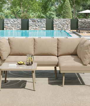 2-Zits Loungeset van Gevlochten Touw – Inclusief Tafel met Gehard Glas & Kussens, Verstelbare Pootjes, Khaki