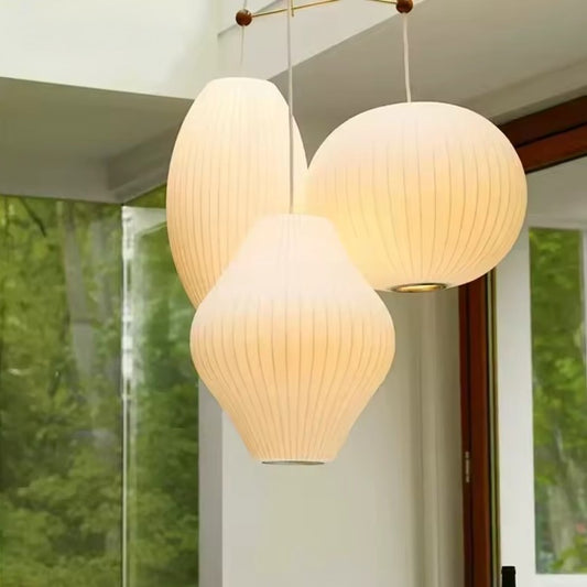 Moderne Zijde LED Hanglamp – Minimalistische Designer Plafondlamp – Witte Stoffen Kap – E27 – Voor Woonkamer, Restaurant & Hotel