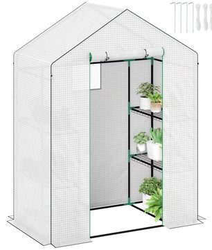 Loopbare Kweekkas met Planken en Roldeur – 143 × 74 × 190 cm – UV-Bestendige Tuinkas met Metalen Frame en Ventilatieramen