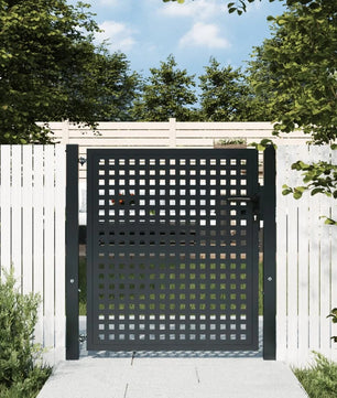 Stalen Tuinpoort met Dicht Gaas – Afsluitbare Binnenplaatsdeur van Verdikt Staal, Rooksteenkool/Antraciet, Verkrijgbaar in 105 × 125 cm en 105 × 150 cm