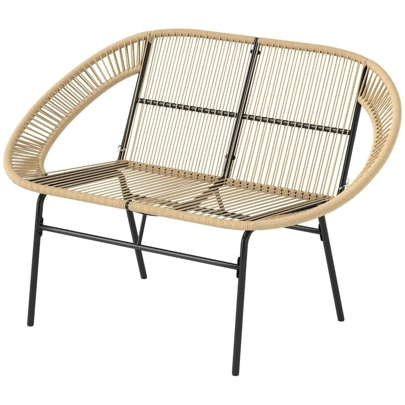 2-Zits Tuinbank van Polyrotan met Rugleuning – Acapulco Stijl, Weerbestendig & Ademend Design, Stalen Frame – Voor Tuin, Terras & Balkon