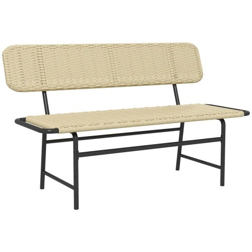 2-Zits Balkonbank zonder Armleuningen – Kaki Tuinbank van Kunststof Rattan met Stalen Frame, Compact & Weerbestendig – Voor Balkon, Terras & Veranda