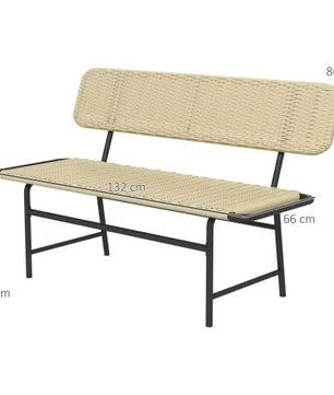 2-Zits Balkonbank zonder Armleuningen – Kaki Tuinbank van Kunststof Rattan met Stalen Frame, Compact & Weerbestendig – Voor Balkon, Terras & Veranda