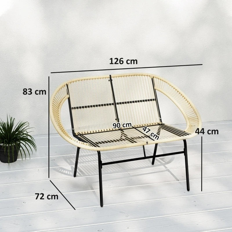2-Zits Tuinbank van Polyrotan met Rugleuning – Acapulco Stijl, Weerbestendig & Ademend Design, Stalen Frame – Voor Tuin, Terras & Balkon