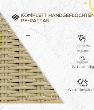 2-Zits Balkonbank zonder Armleuningen – Kaki Tuinbank van Kunststof Rattan met Stalen Frame, Compact & Weerbestendig – Voor Balkon, Terras & Veranda