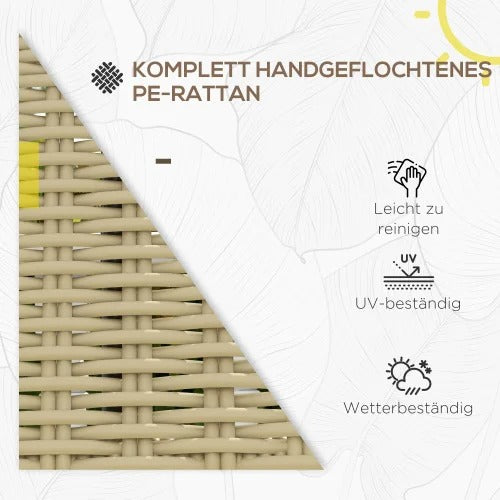2-Zits Balkonbank zonder Armleuningen – Kaki Tuinbank van Kunststof Rattan met Stalen Frame, Compact & Weerbestendig – Voor Balkon, Terras & Veranda