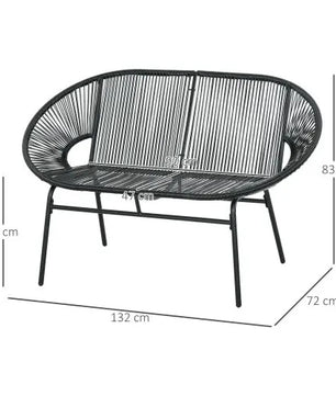 Set van 2 Zwarte Tuinbanken – 2-Zits Acapulco Stijl met Handgeweven PE-Rotan, Stalen Frame & Ergonomische Rugleuning – Weerbestendig voor Balkon, Terras & Veranda