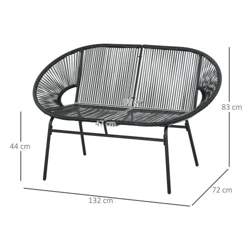 Set van 2 Zwarte Tuinbanken – 2-Zits Acapulco Stijl met Handgeweven PE-Rotan, Stalen Frame & Ergonomische Rugleuning – Weerbestendig voor Balkon, Terras & Veranda