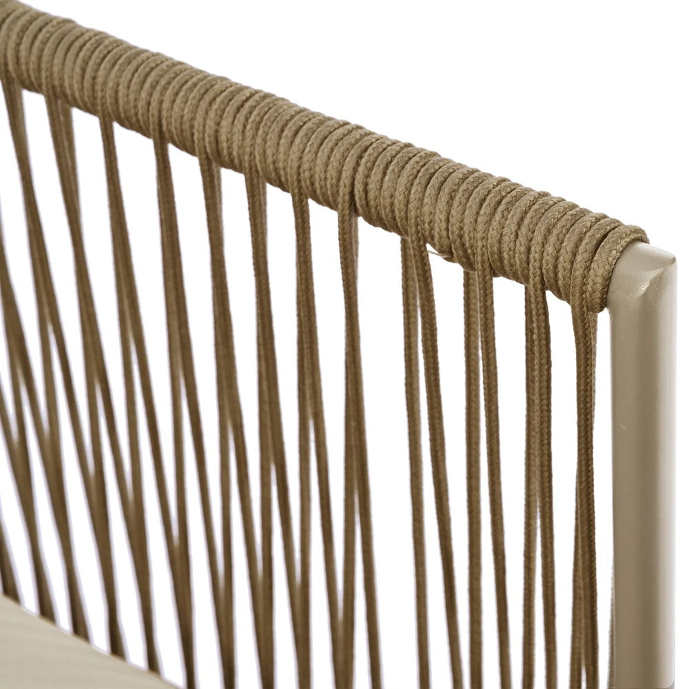 2-Zits Loungeset van Gevlochten Touw – Inclusief Tafel met Gehard Glas & Kussens, Verstelbare Pootjes, Khaki