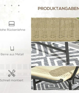 2-Zits Balkonbank zonder Armleuningen – Kaki Tuinbank van Kunststof Rattan met Stalen Frame, Compact & Weerbestendig – Voor Balkon, Terras & Veranda
