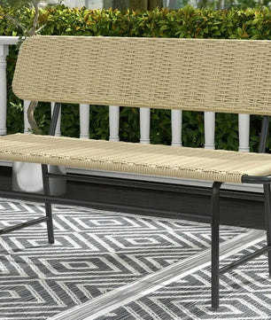 2-Zits Balkonbank zonder Armleuningen – Kaki Tuinbank van Kunststof Rattan met Stalen Frame, Compact & Weerbestendig – Voor Balkon, Terras & Veranda