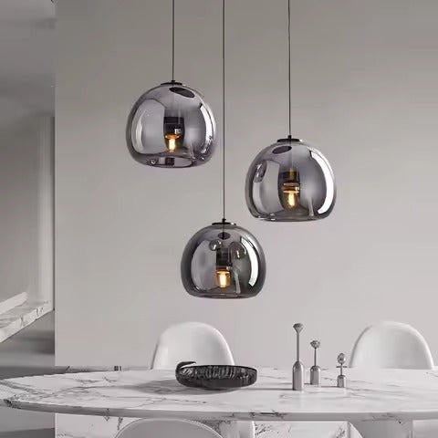 Nordic Glazen Hanglamp – Scandinavisch Minimalistisch Design – Rokerig Grijs Glas – E27 – Voor Keuken, Eetkamer & Woonkamer