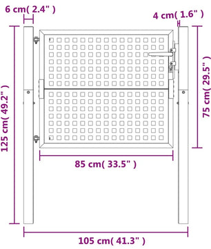 Stalen Tuinpoort met Dicht Gaas – Afsluitbare Binnenplaatsdeur van Verdikt Staal, Rooksteenkool/Antraciet, Verkrijgbaar in 105 × 125 cm en 105 × 150 cm