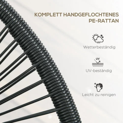 Set van 2 Zwarte Tuinbanken – 2-Zits Acapulco Stijl met Handgeweven PE-Rotan, Stalen Frame & Ergonomische Rugleuning – Weerbestendig voor Balkon, Terras & Veranda
