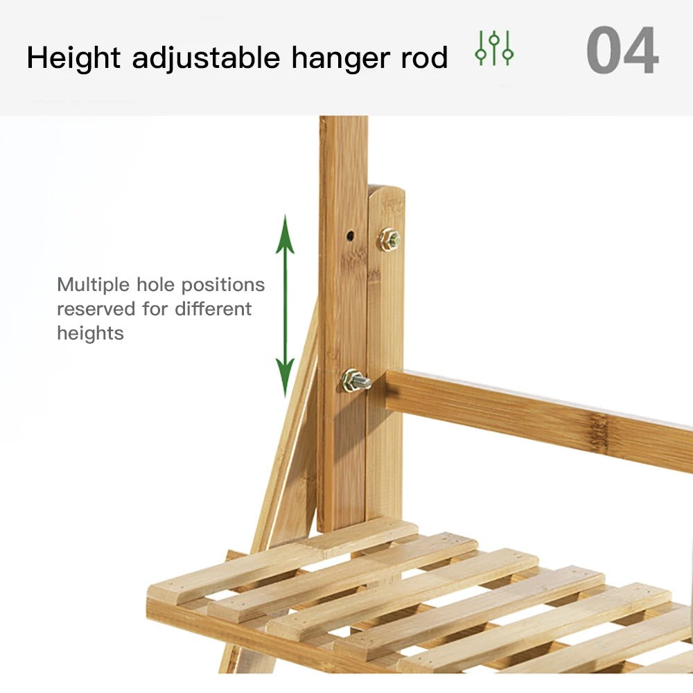 3-Lagen Bamboe Plantentrap met Ophangrek – Opvouwbare Ladder Plantenstandaard – 100 × 40 × 96 cm – Voor Binnen en Buiten