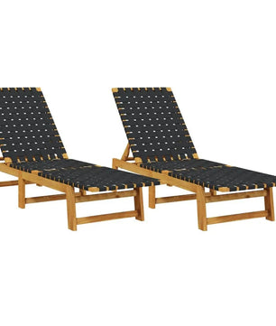 Set van 2 Verstelbare Loungestoelen van Massief Acaciahout – 4-Standen Rugleuning, Ademend Olefine Bandontwerp & Weerbestendig Frame – Voor Tuin, Terras & Zwembad