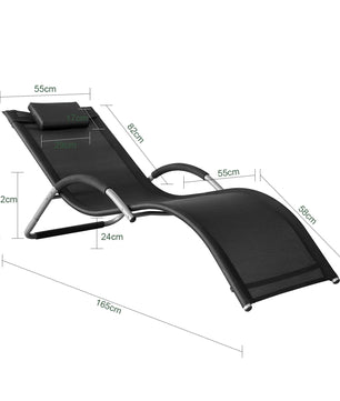Opvouwbare Ligstoel met Kussen – Ademend Synthetisch Textiel & Metalen Frame, Lichtgewicht en Draagbaar – Ideaal voor Tuin, Balkon, Terras & Strand