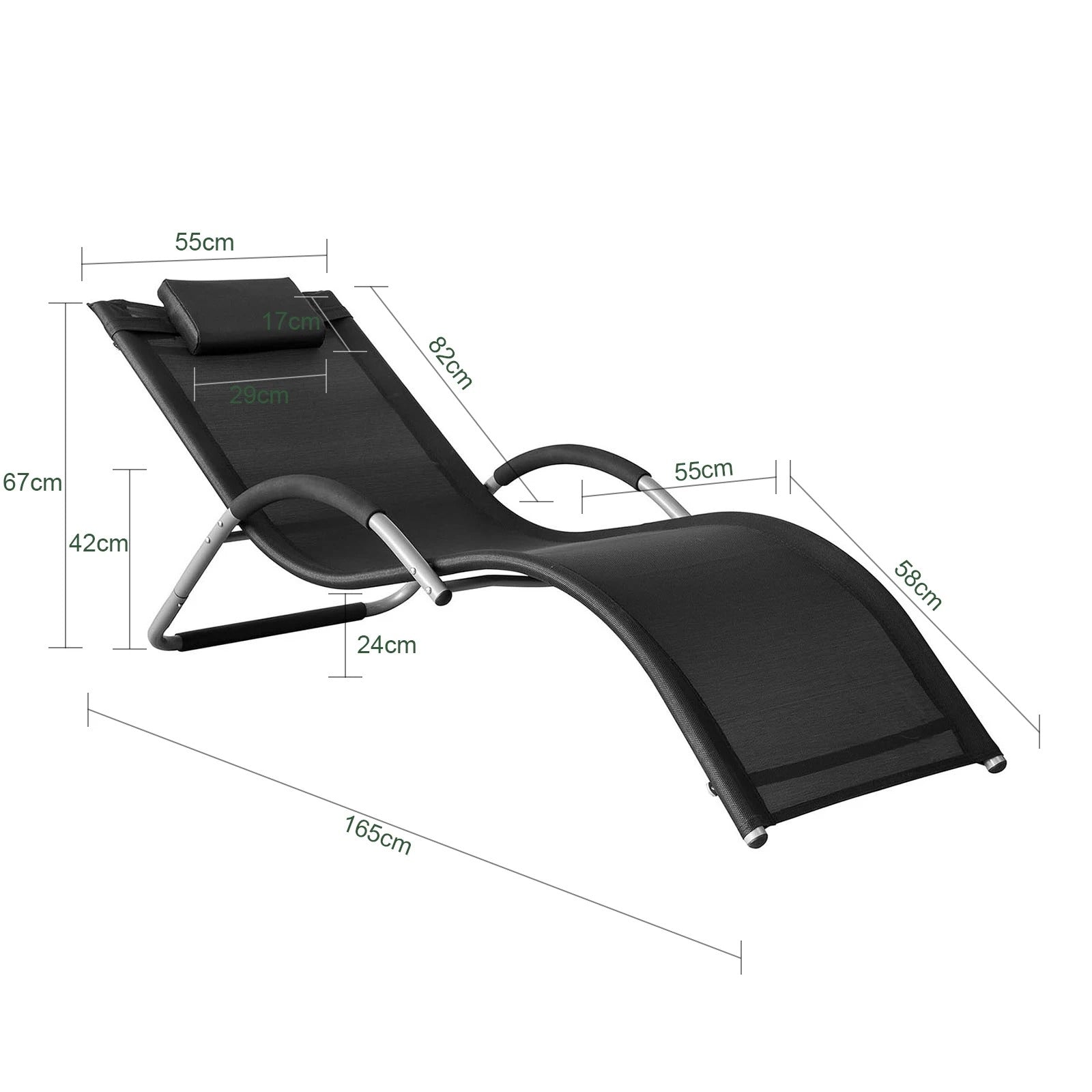 Opvouwbare Ligstoel met Kussen – Ademend Synthetisch Textiel & Metalen Frame, Lichtgewicht en Draagbaar – Ideaal voor Tuin, Balkon, Terras & Strand