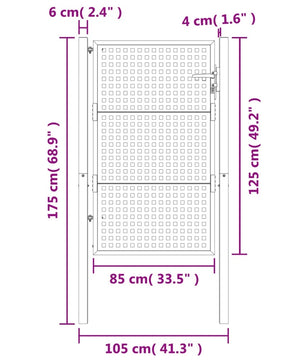 Stalen Tuinpoort met Dicht Gaas – Afsluitbare Binnenplaatsdeur van Verdikt Staal, Rooksteenkool/Antraciet, Verkrijgbaar in 105 × 125 cm en 105 × 150 cm