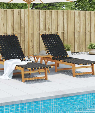 Set van 2 Verstelbare Loungestoelen van Massief Acaciahout – 4-Standen Rugleuning, Ademend Olefine Bandontwerp & Weerbestendig Frame – Voor Tuin, Terras & Zwembad