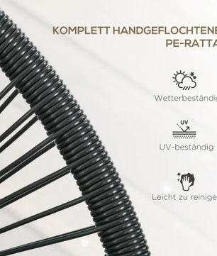 2-zits Polyrotan Tuinbank – Zwart, Handgeweven PE-Vlechtwerk & Gepoedercoat Stalen Frame – Tot 260 kg