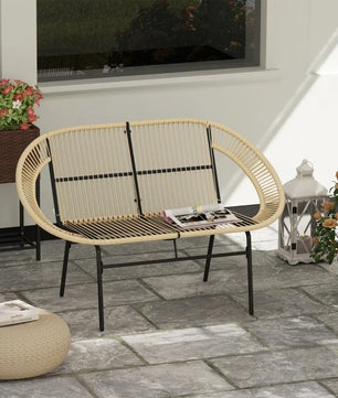 2-Zits Tuinbank van Polyrotan met Rugleuning – Acapulco Stijl, Weerbestendig & Ademend Design, Stalen Frame – Voor Tuin, Terras & Balkon