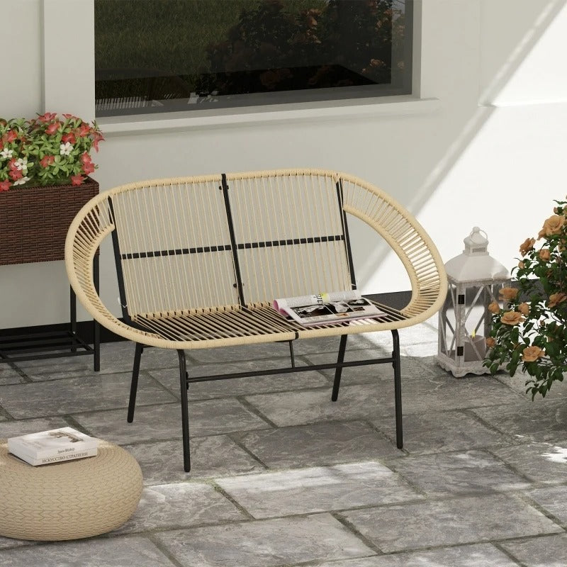 2-Zits Tuinbank van Polyrotan met Rugleuning – Acapulco Stijl, Weerbestendig & Ademend Design, Stalen Frame – Voor Tuin, Terras & Balkon