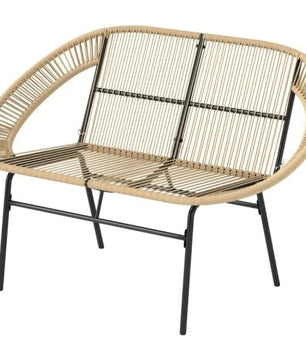 Set van 2 Zwarte Tuinbanken – 2-Zits Acapulco Stijl met Handgeweven PE-Rotan, Stalen Frame & Ergonomische Rugleuning – Weerbestendig voor Balkon, Terras & Veranda