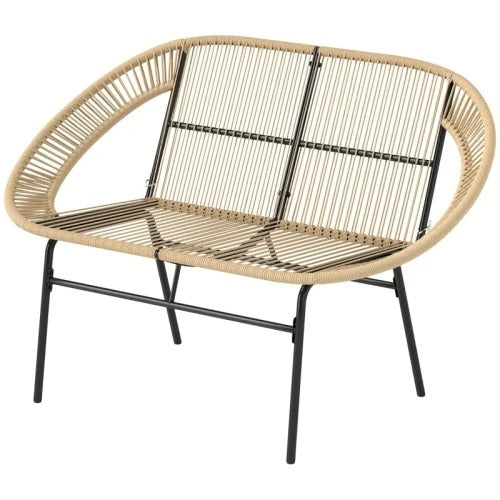 Set van 2 Zwarte Tuinbanken – 2-Zits Acapulco Stijl met Handgeweven PE-Rotan, Stalen Frame & Ergonomische Rugleuning – Weerbestendig voor Balkon, Terras & Veranda