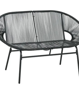2-zits Polyrotan Tuinbank – Zwart, Handgeweven PE-Vlechtwerk & Gepoedercoat Stalen Frame – Tot 260 kg