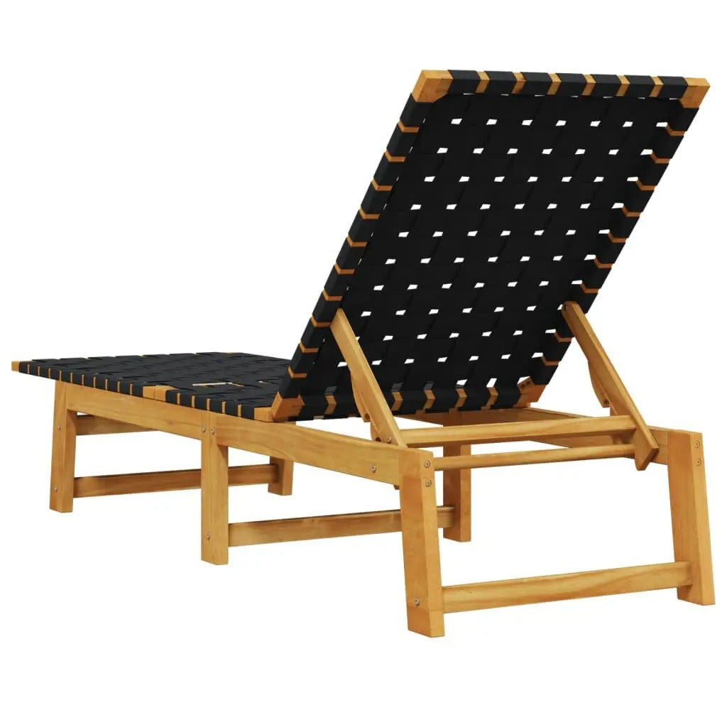 Set van 2 Verstelbare Loungestoelen van Massief Acaciahout – 4-Standen Rugleuning, Ademend Olefine Bandontwerp & Weerbestendig Frame – Voor Tuin, Terras & Zwembad