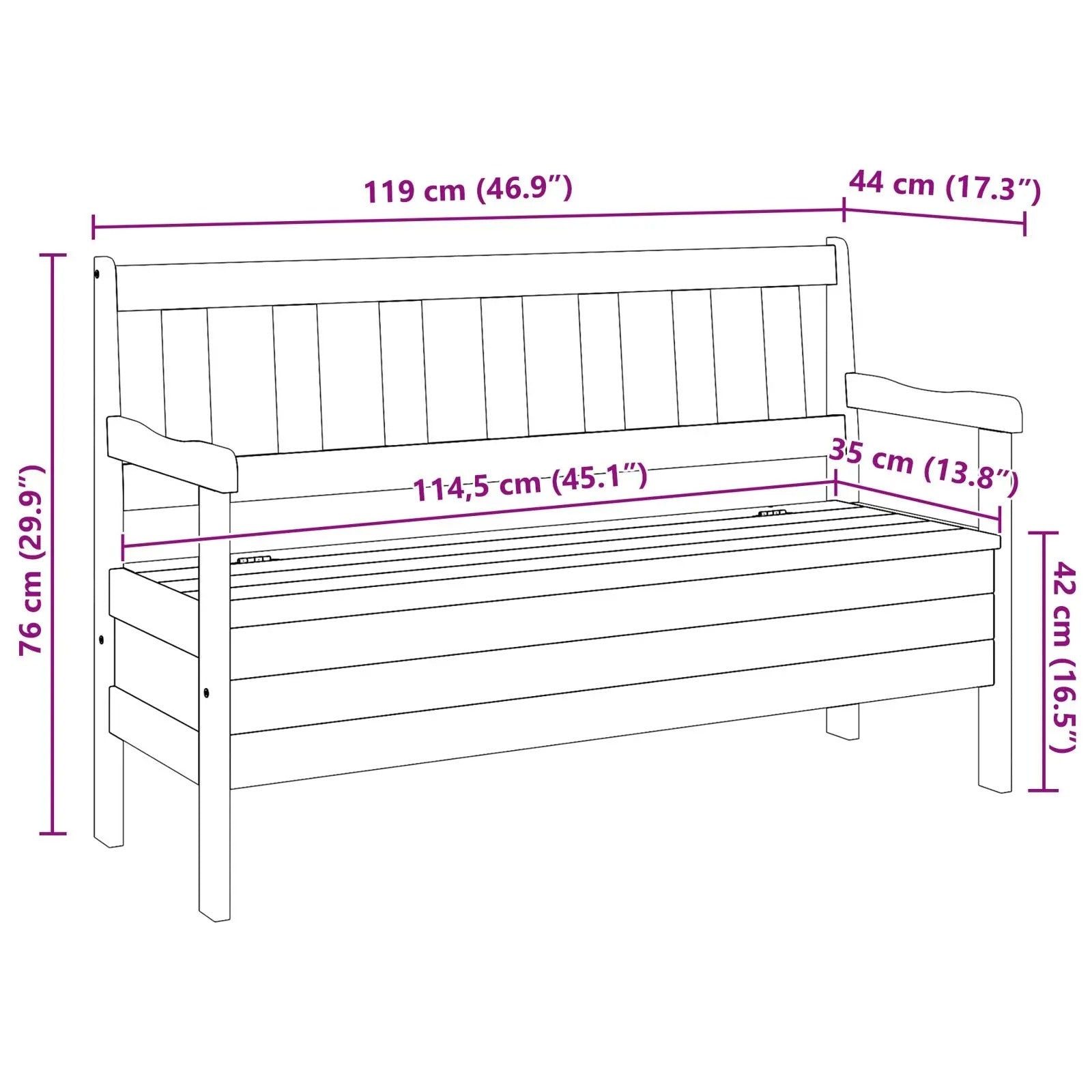 Grenenhouten Tuinbank met Opbergruimte – 3-Zits Buitenbank van Massief Grenen, Landelijk Design & Weerbestendig – Voor Tuin, Balkon & Veranda