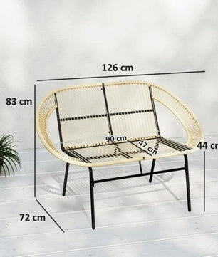 Set van 2 Zwarte Tuinbanken – 2-Zits Acapulco Stijl met Handgeweven PE-Rotan, Stalen Frame & Ergonomische Rugleuning – Weerbestendig voor Balkon, Terras & Veranda