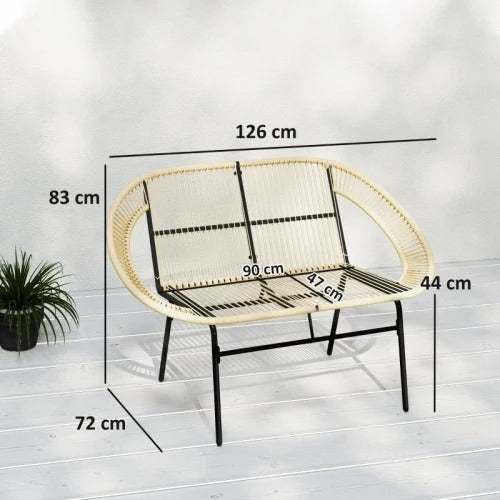 Set van 2 Zwarte Tuinbanken – 2-Zits Acapulco Stijl met Handgeweven PE-Rotan, Stalen Frame & Ergonomische Rugleuning – Weerbestendig voor Balkon, Terras & Veranda